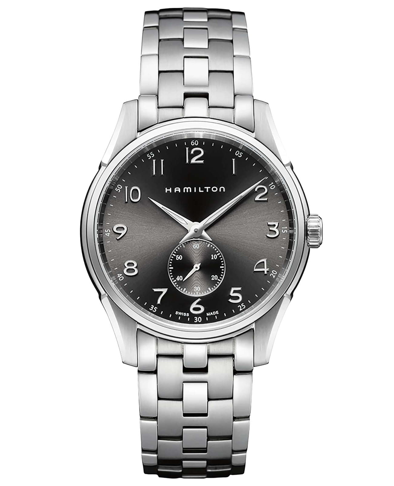 Hamilton Hamilton Jazzmaster Thinline Small Second Quartz H38411183  H38411183 кварцевые мужские часы серый циферблат, браслет нержавеющая сталь — вид спереди