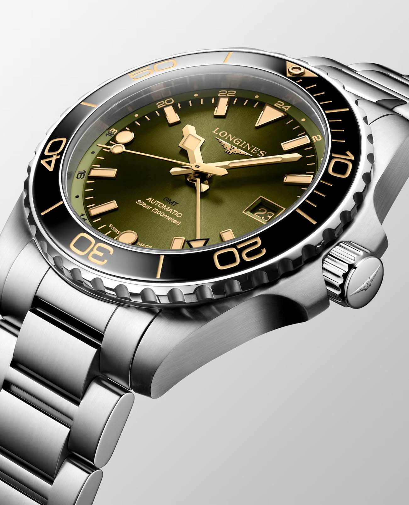 Longines Longines HydroConquest L3.790.4.06.6 мужские часы зеленый циферблат на запястье