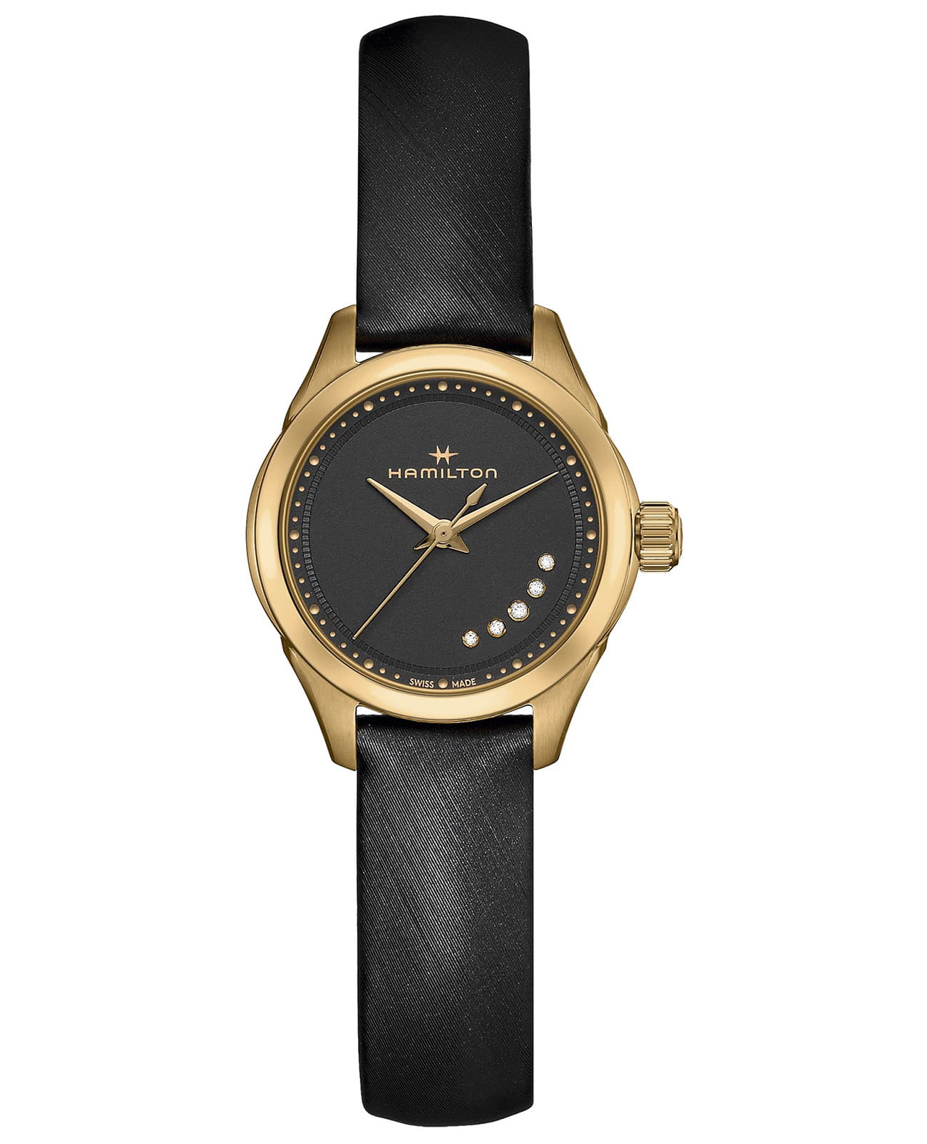 Hamilton Hamilton Jazzmaster Lady Quartz H32121430  H32121430 кварцевые женские часы черный циферблат, браслет кожаный — вид спереди