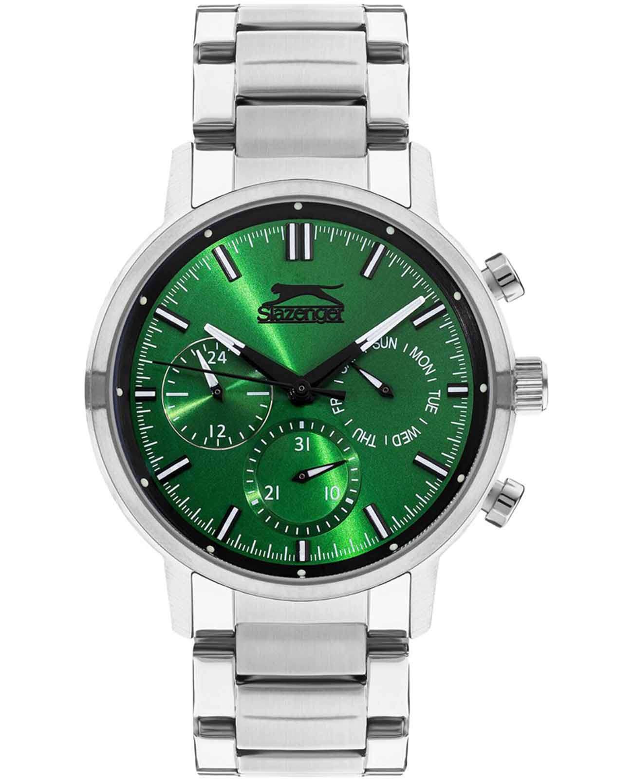 Slazenger Slazenger SL.09.2213.2.01  SL.09.2213.2.01 кварцевые мужские часы зеленый циферблат, браслет суперметалл — вид спереди