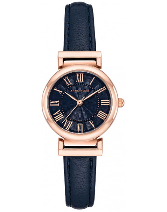 Anne Klein Anne Klein Classic 2246RGNV  2246RGNV кварцевые женские часы синий циферблат, браслет кожаный — вид спереди