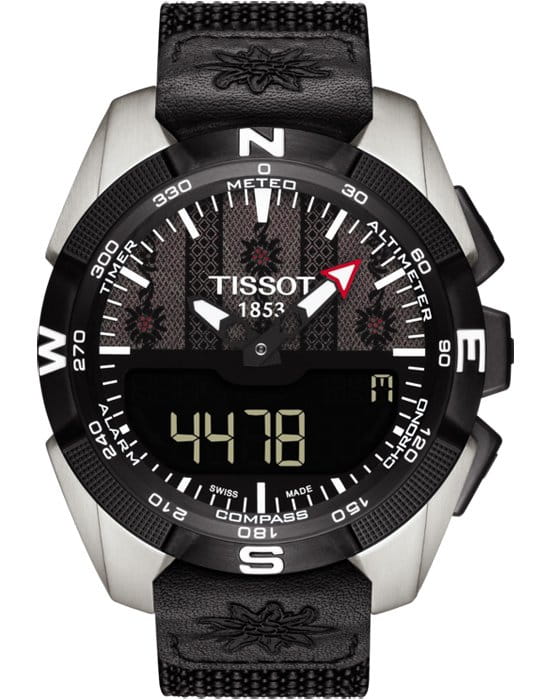 Tissot Tissot T-Touch Expert Solar Fete Lutte Suisse T091.420.46.051.02 T Touch T0914204605102 кварцевые мужские часы черный циферблат, браслет кожа + текстиль — вид спереди