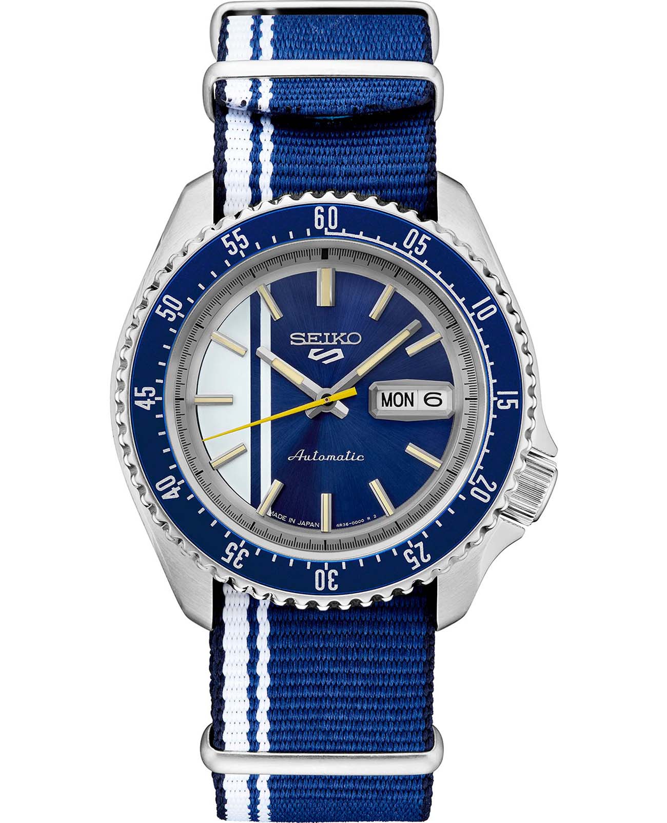 Seiko Seiko 5 Sports SRPK69  SRPK69 механические мужские часы синий циферблат, браслет тканевый — вид спереди