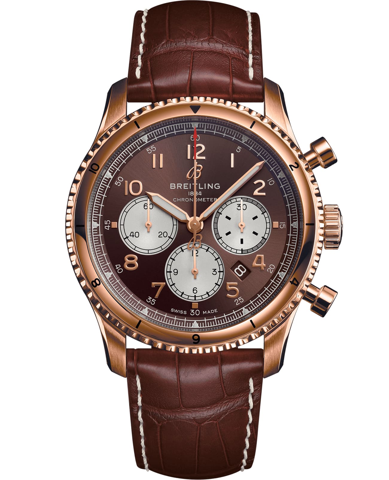 Breitling Breitling Aviator 8 B01 Chronograph 43 RB0119131Q1P1  RB0119131Q1P1 механические мужские часы коричневый циферблат, браслет кожаный — вид спереди