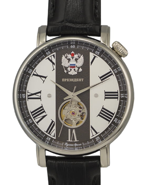 Президент Президент 4930035  4930035 механические мужские часы белый циферблат, браслет кожаный — вид спереди