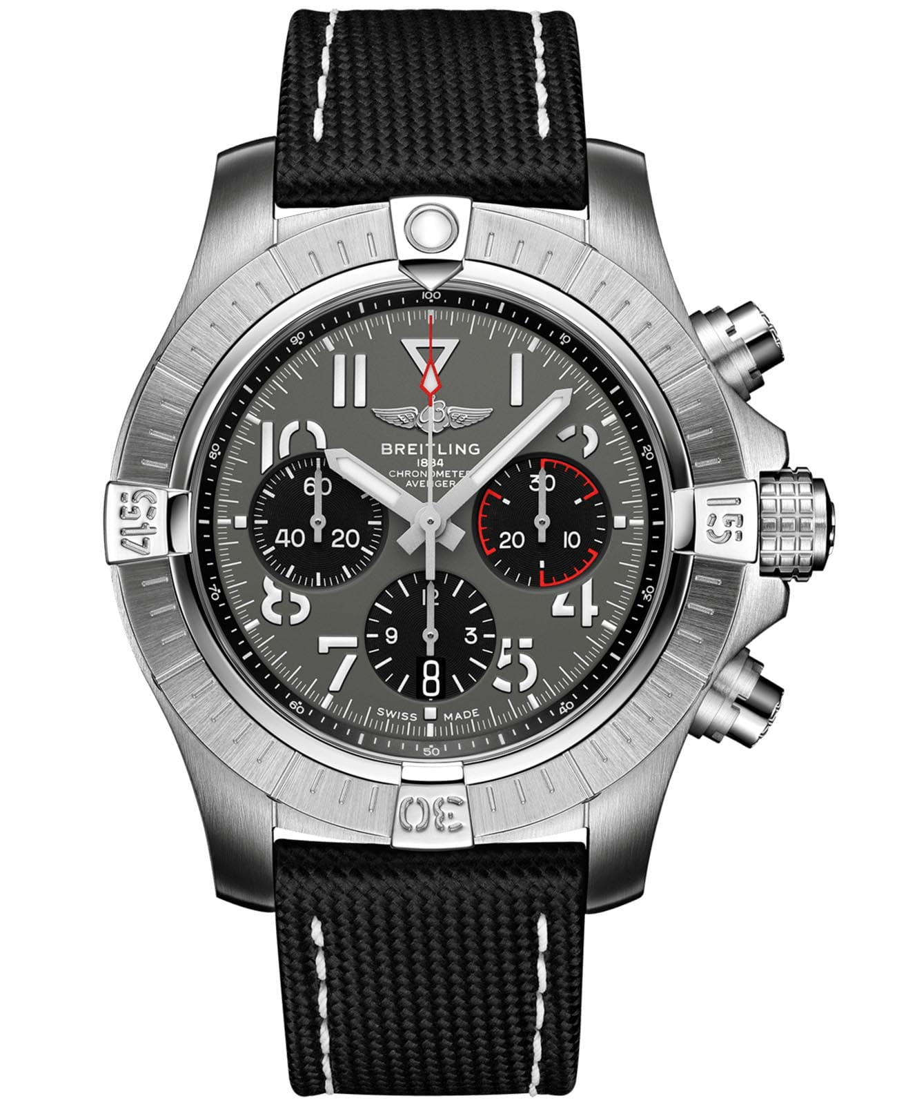 Breitling Breitling Avenger B01 Chronograph 45 AB01821A1B1X2  AB01821A1B1X2 механические мужские часы антрацитовый циферблат, браслет кожаный — вид спереди