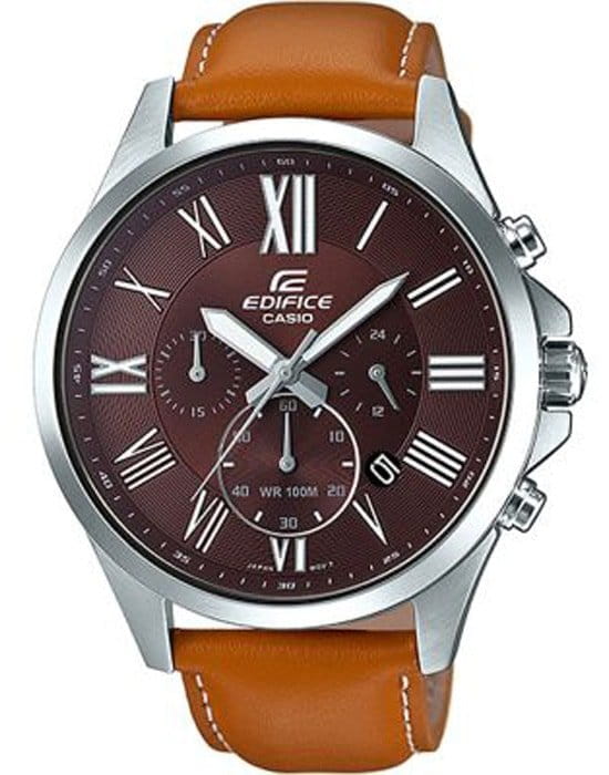 Casio Casio Edifice EFV-500L-5A EFV EFV-500L-5AV автокварц (кинетик) мужские часы коричневый циферблат, браслет кожаный — вид спереди