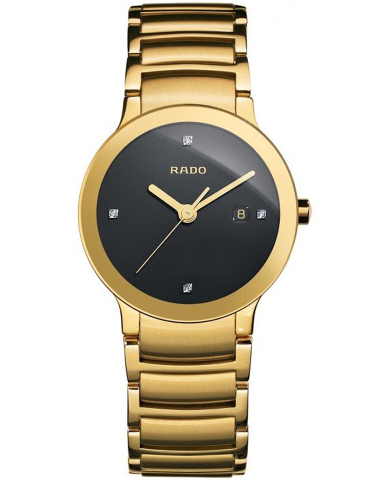 Rado Rado Centrix Diamonds R30528713  R30528713 кварцевые женские часы черный циферблат, браслет нержавеющая сталь с pvd-покрытием — вид спереди