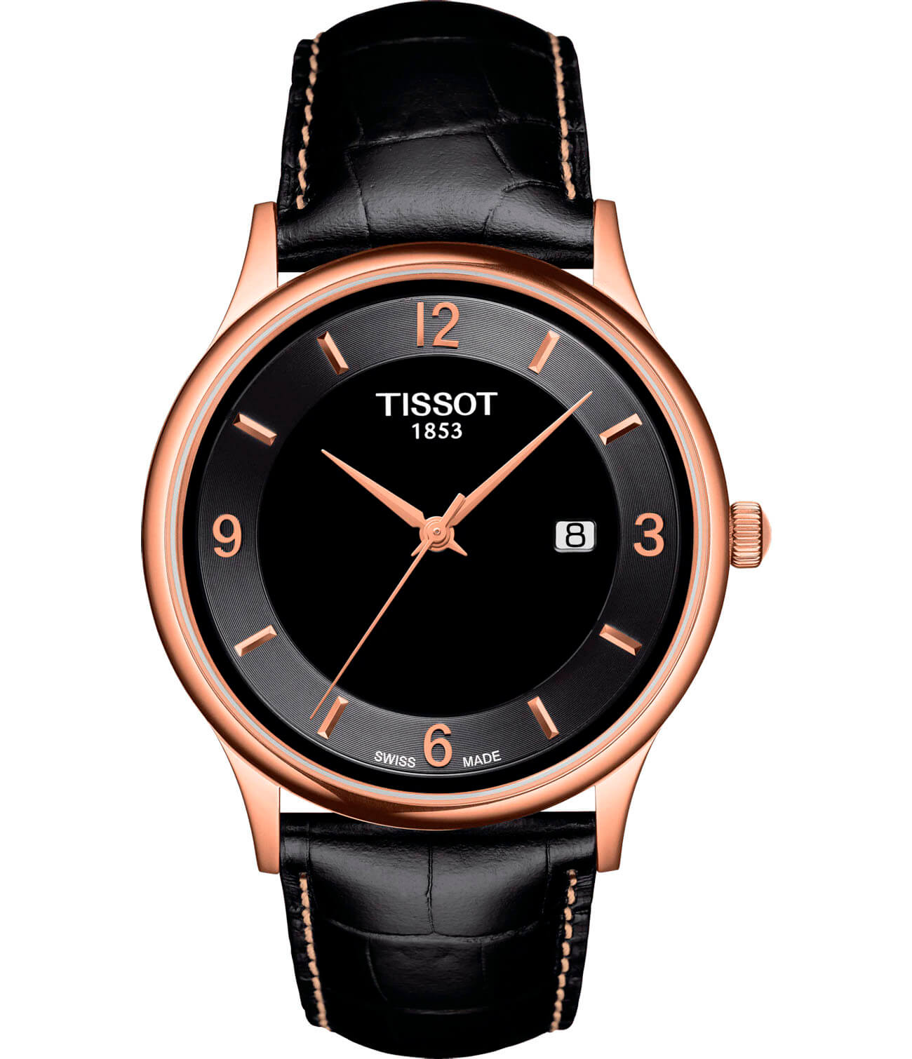 Tissot Tissot Rose Dream 18K Gold T914.410.46.057.00  T9144104605700 кварцевые мужские часы черный циферблат, браслет кожаный — вид спереди