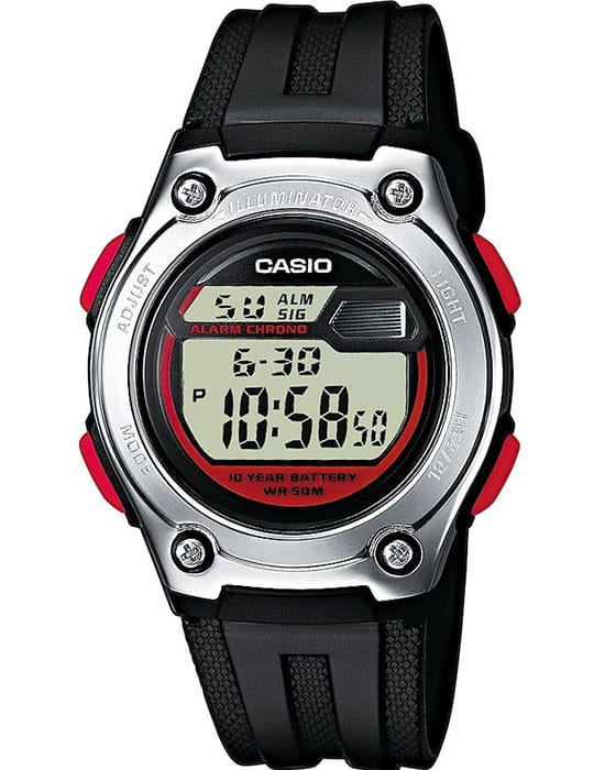 Casio Casio Collection W-211-1B  W-211-1B кварцевые мужские часы серый циферблат, браслет пластик — вид спереди