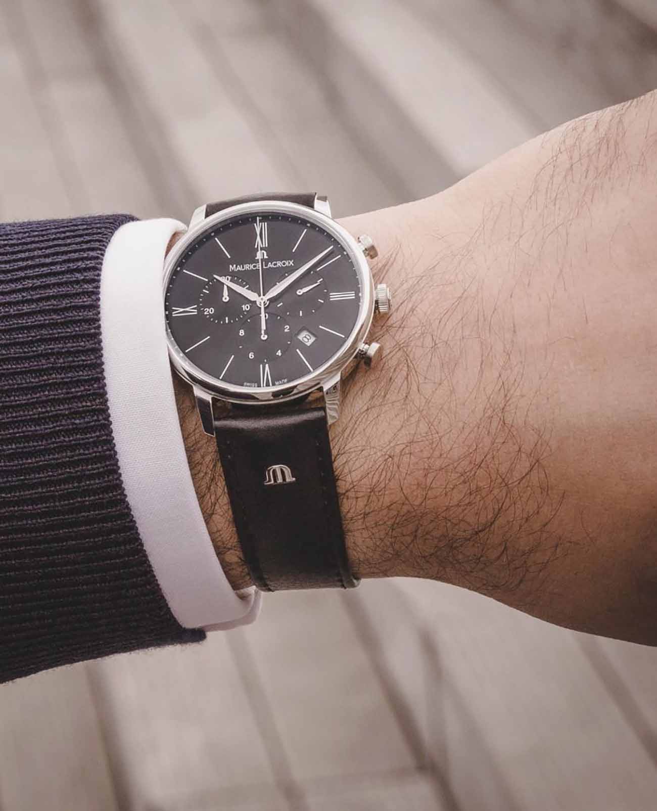 Maurice Lacroix Maurice Lacroix Eliros Chronograph EL1098-SS001-310-1  — детали корпуса и кожаный