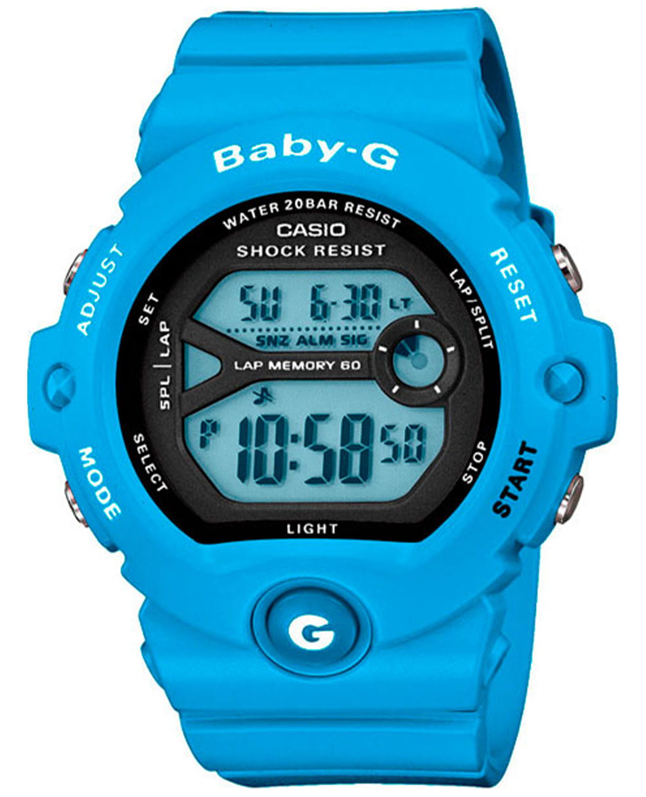 Casio Casio Baby-G BG-6903-2E  BG-6903-2E электронные женские часы синий циферблат, браслет пластик — вид спереди
