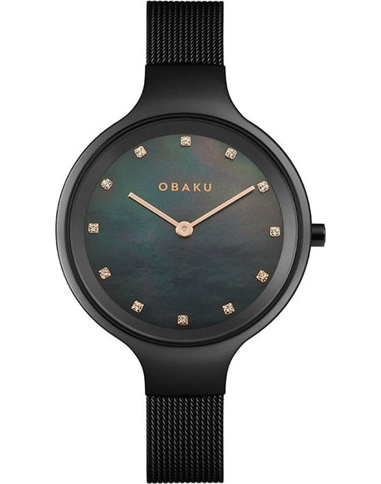 Obaku Obaku V173LXBBMB  V173LXBBMB кварцевые женские часы  циферблат, браслет сталь с ip покрытием — вид спереди