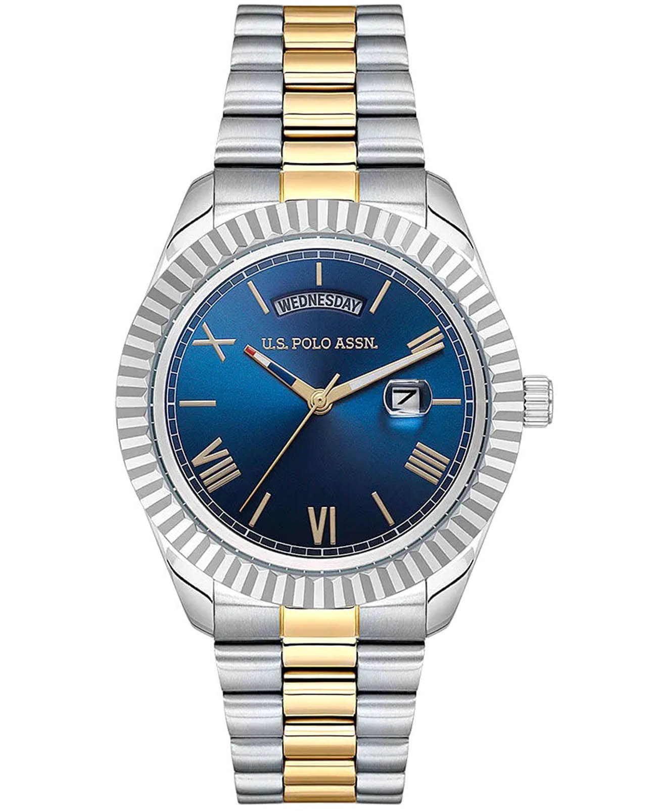 U.S. Polo Assn. U.S. Polo Assn. Fundamental USPA1100B-06  USPA1100B-06 кварцевые мужские часы синий циферблат, браслет нержавеющая сталь с pvd-покрытием — вид спереди