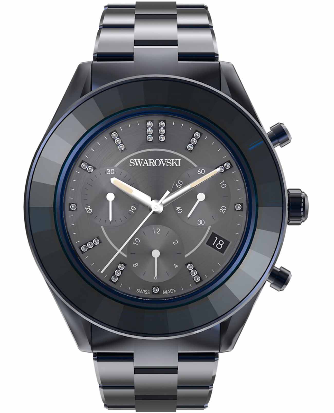 Swarovski Swarovski Octea Lux Sport 5610475  5610475 кварцевые женские часы синий циферблат, браслет нержавеющая сталь с pvd-покрытием — вид спереди