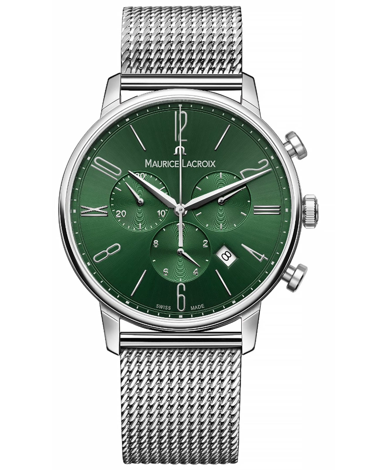 Maurice Lacroix Maurice Lacroix Eliros Chronograph EL1098-SS006-620-1  EL1098-SS006-620-1 кварцевые мужские часы зеленый циферблат, браслет нержавеющая сталь — вид спереди