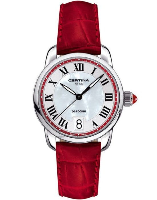 Certina Certina C025.210.16.428.00  C0252101642800 кварцевые женские часы белый циферблат, браслет кожаный — вид спереди