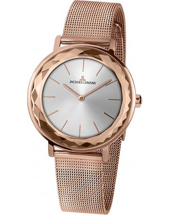 Jacques Lemans Jacques Lemans 1-2054I  1-2054i кварцевые женские часы серебристый циферблат, браслет сталь с ip покрытием — вид спереди