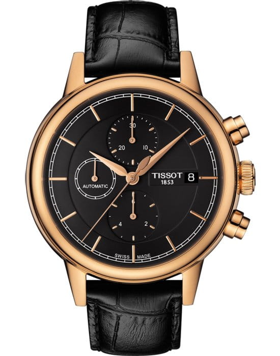 Tissot Tissot Carson Automatic Chronograph T085.427.36.061.00 Carson T0854273606100 механические мужские часы белый циферблат, браслет кожаный — вид спереди