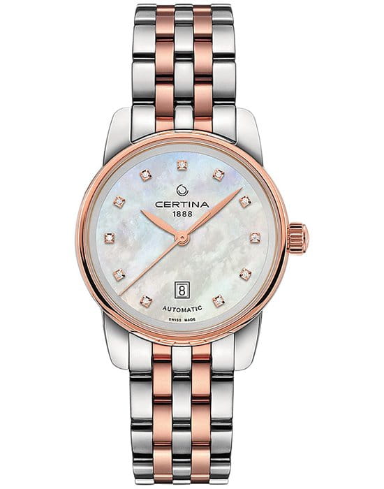 Certina Certina DS Podium Lady Automatic 29mm C001.007.22.116.00  C0010072211600 автокварц (кинетик) женские часы перламутровый циферблат, браслет сталь c pvd покрытием — вид спереди