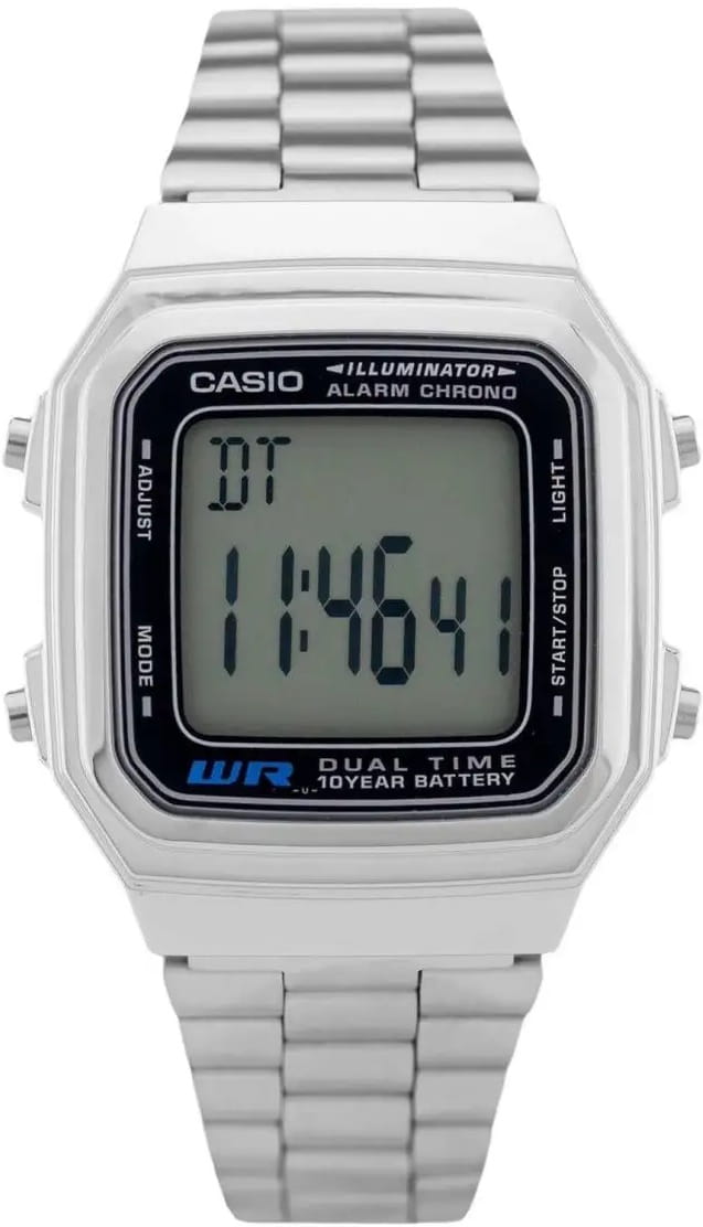 Casio Casio Vintage A178WA-1ADF (A178WA-1A) кварцевые мужские часы часы крупный план серый циферблата