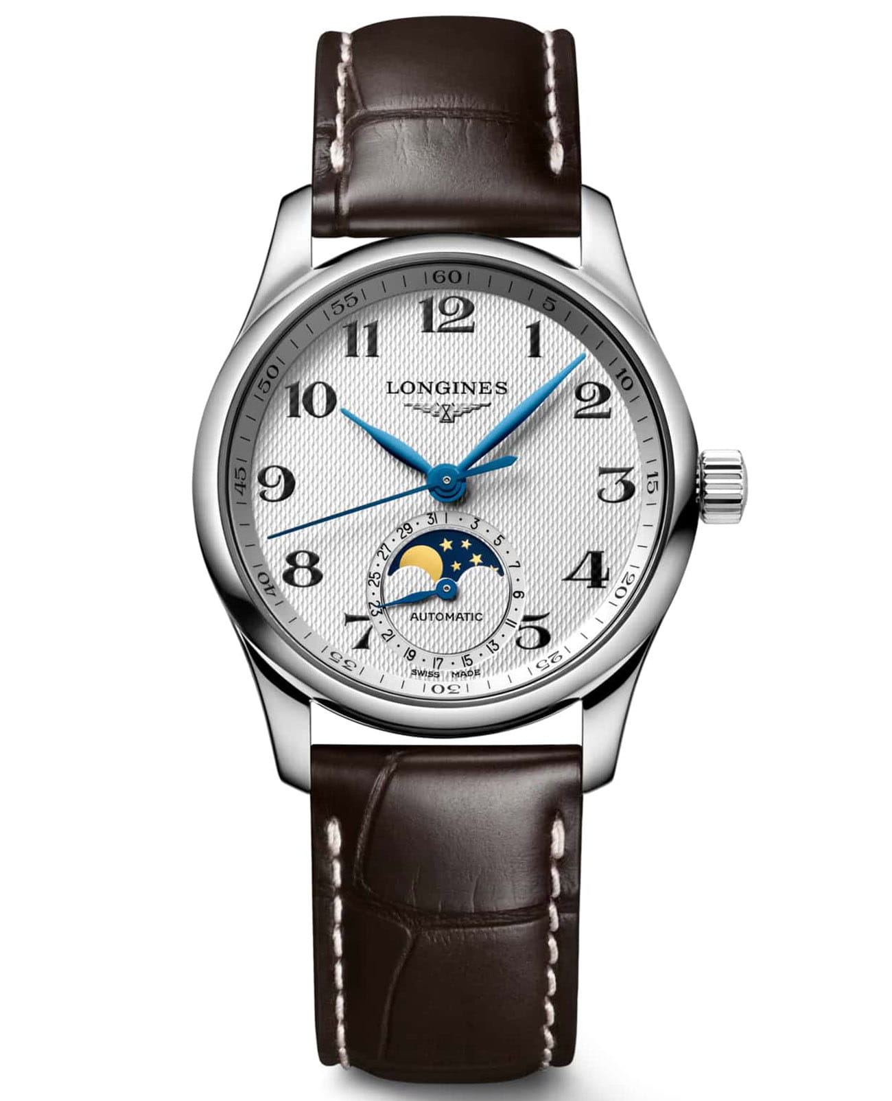 Longines Longines Master Collection L2.409.4.78.3  L24094783 механические женские часы белый циферблат, браслет кожаный — вид спереди