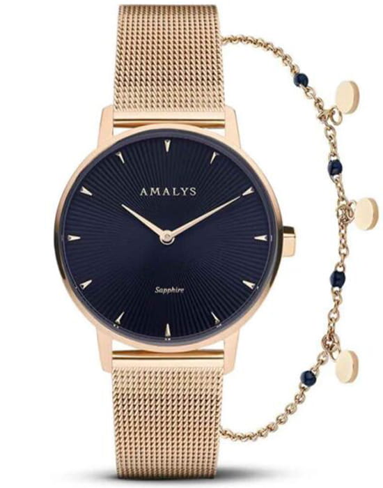Amalys Amalys Giftboxes AMW-192  AMW-192 кварцевые женские часы синий циферблат, браслет нержавеющая сталь с pvd-покрытием — вид спереди