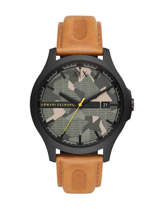 Armani Exchange Armani Exchange Hampton  AX2412  AX2412 кварцевые мужские часы зеленый циферблат, браслет кожаный — вид спереди