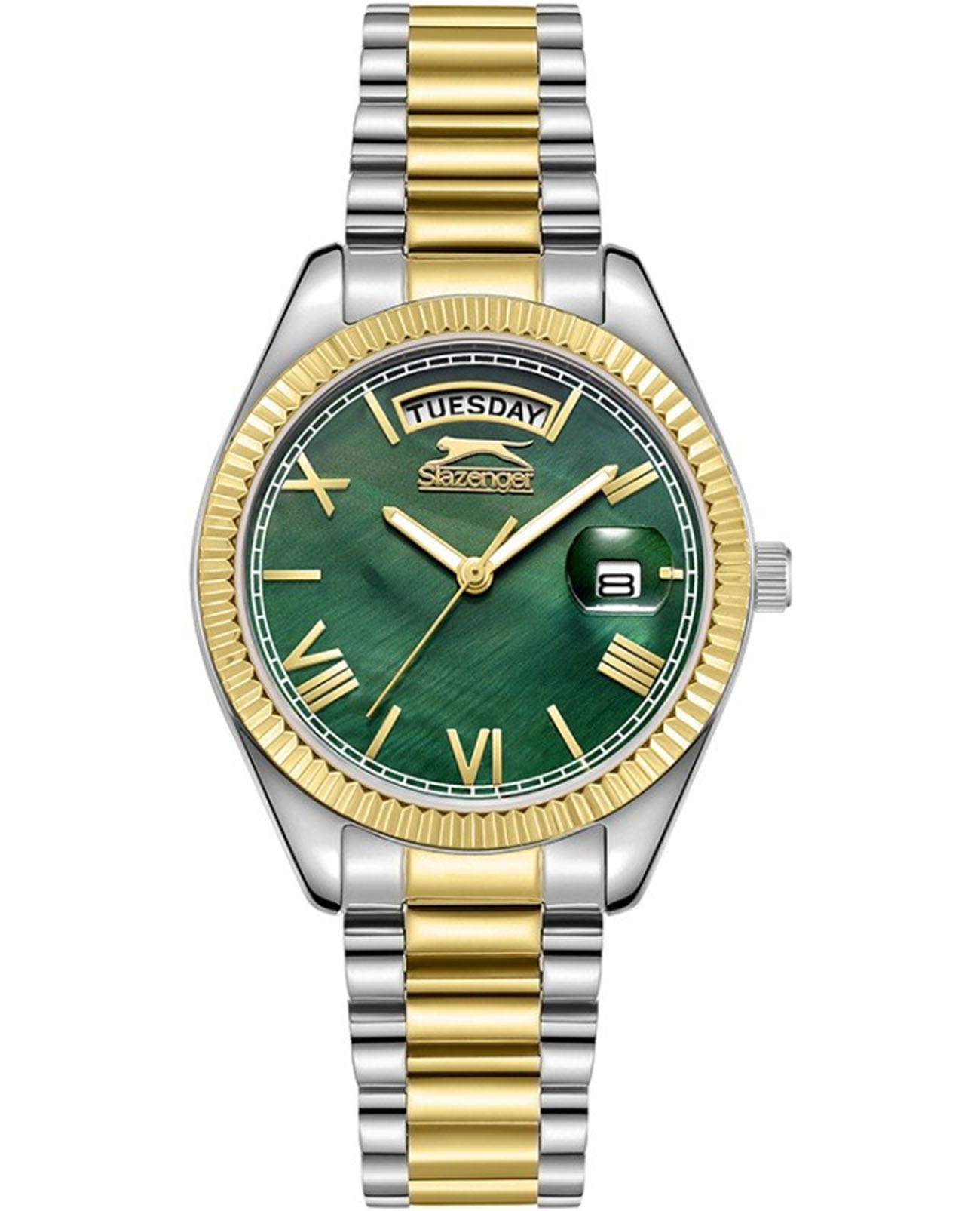 Slazenger Slazenger SL.09.2338.4.08  SL.09.2338.4.08 кварцевые женские часы зеленый циферблат, браслет суперметалл с ip покрытием — вид спереди