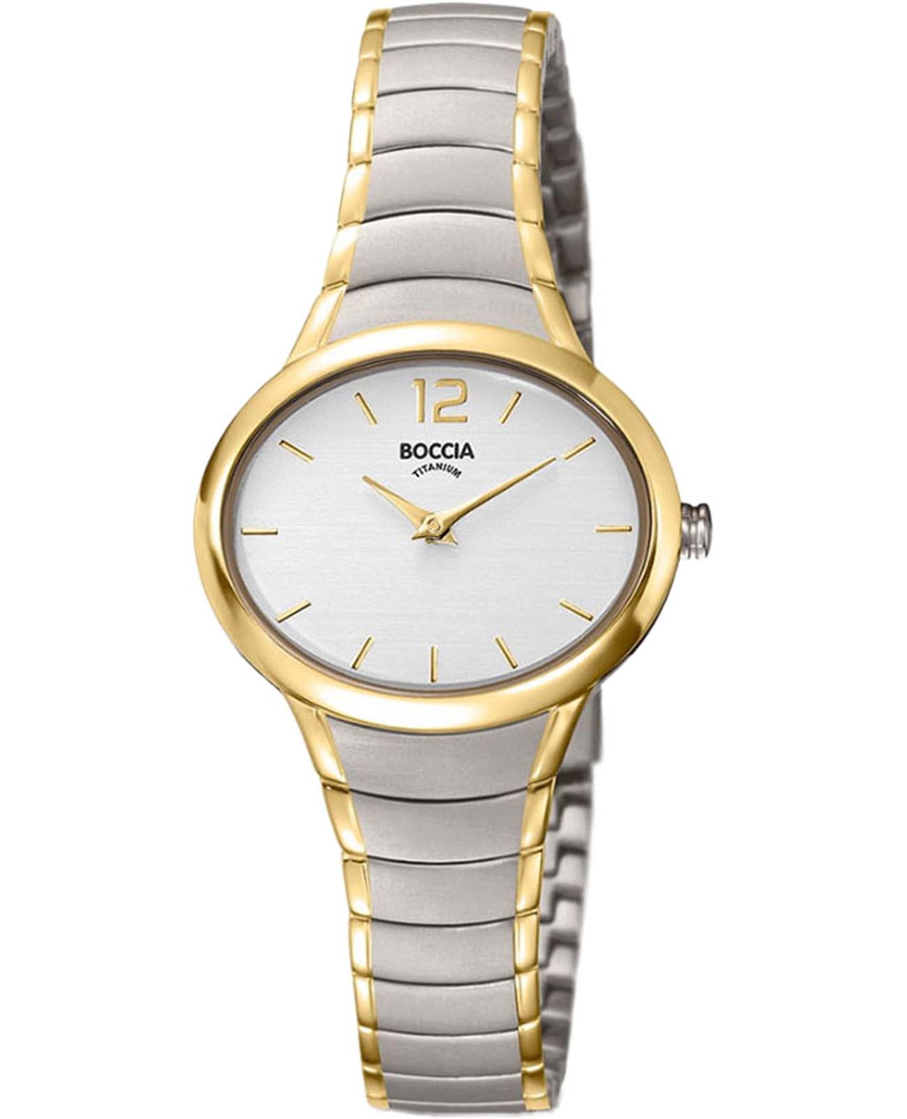 Boccia Titanium Boccia Titanium 3280-03  3280-03 кварцевые женские часы белый циферблат, браслет титановый c pvd покрытием — вид спереди