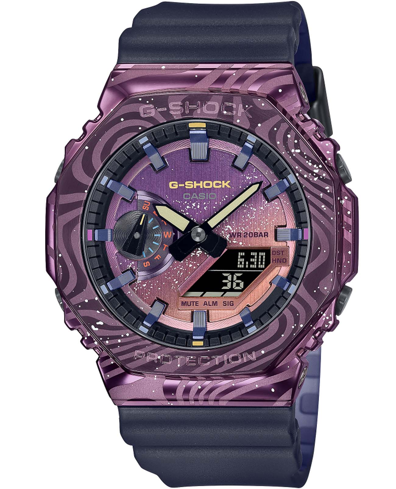 Casio Casio G-Shock GM-2100MWG-1ADR GM GM-2100MWG-1A электронные мужские часы фиолетовый циферблат, браслет каучук — вид спереди
