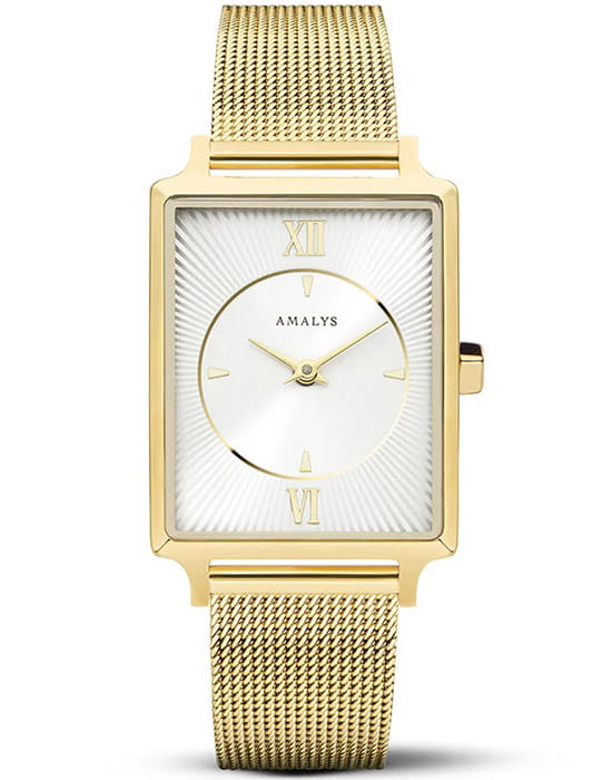 Amalys Amalys Hepburn AMW-131  AMW-131 кварцевые женские часы белый циферблат, браслет нержавеющая сталь с pvd-покрытием — вид спереди