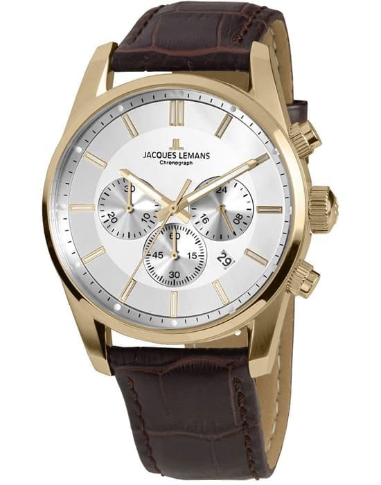 Jacques Lemans Jacques Lemans 42-6D  42-6D кварцевые мужские часы серебристый циферблат, браслет кожаный — вид спереди