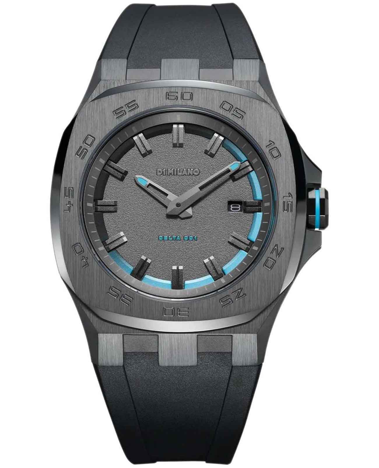 D1 Milano D1 Milano Delta 001 DTRJ02  DTRJ02 кварцевые мужские часы серый циферблат, браслет каучук — вид спереди