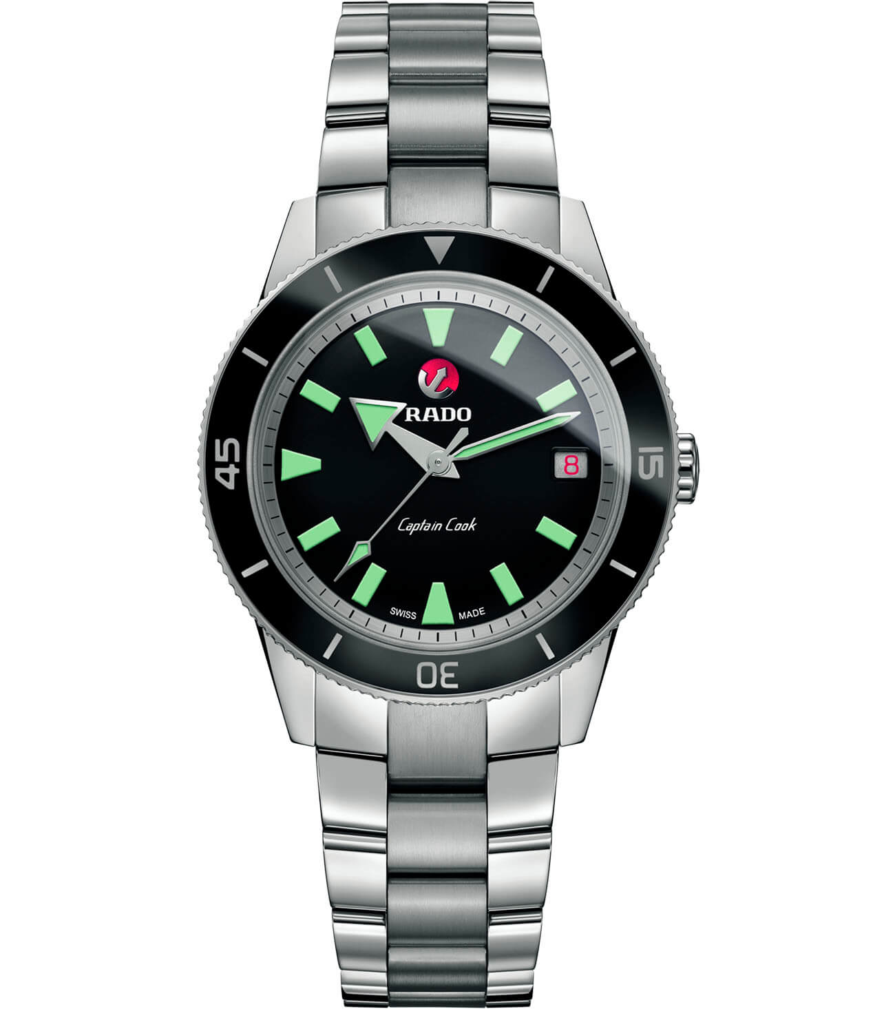 Rado Rado Captain Cook Automatic R32500153 Automatic R32500153 механические мужские часы черный циферблат, браслет нержавеющая сталь — вид спереди