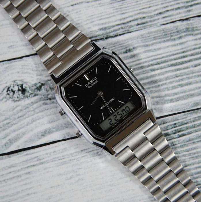 Casio AQ-230A-1D мужские часы застежка крупным планом