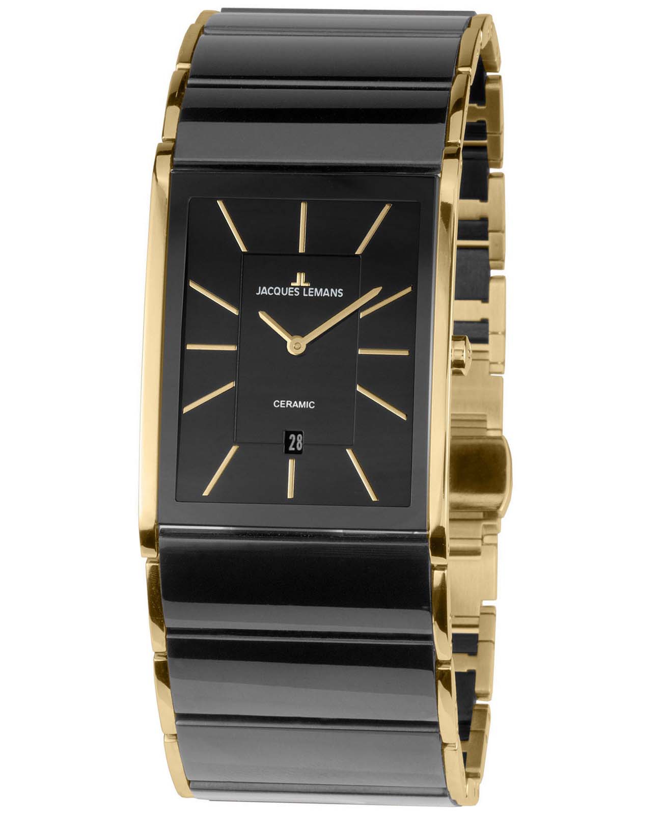 Jacques Lemans Jacques Lemans High Tech Ceramic 1-1939E  1-1939E кварцевые мужские часы черный циферблат, браслет сталь + pvd + керамика — вид спереди