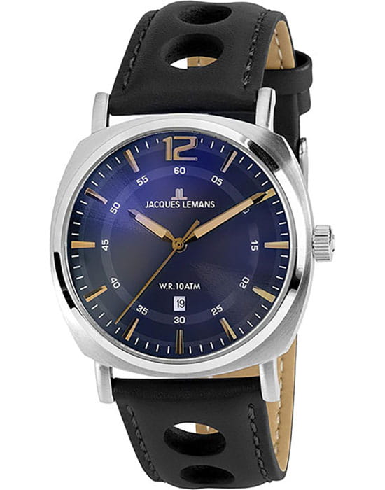 Jacques Lemans Jacques Lemans 1-1943K  1-1943K кварцевые мужские часы фиолетовый циферблат, браслет кожаный — вид спереди