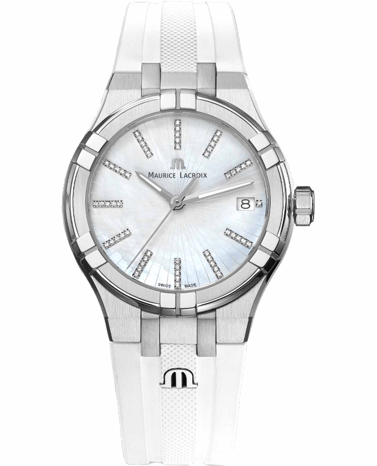 Maurice Lacroix Maurice Lacroix Aikon Quartz AI1106-SS000-170-7  AI1106-SS000-170-7 кварцевые женские часы перламутровый циферблат, браслет каучук — вид спереди