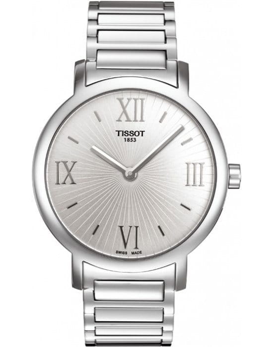 Tissot Tissot T-Trend Happy Chic T034.209.11.033.00  T0342091103300 кварцевые женские часы серебристый циферблат, браслет карбон + полимер — вид спереди