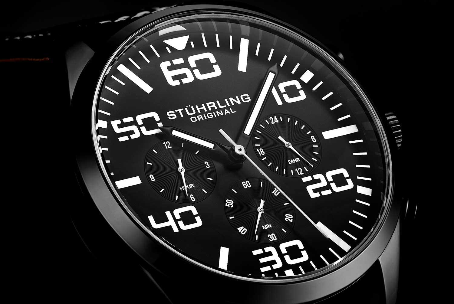 Stuhrling Stuhrling Aviator 4001.6 кварцевые мужские часы часы крупный план черный циферблата