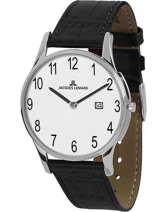 Jacques Lemans Jacques Lemans Classic 1-1937D  1-1937D кварцевые женские часы белый циферблат, браслет кожаный — вид спереди