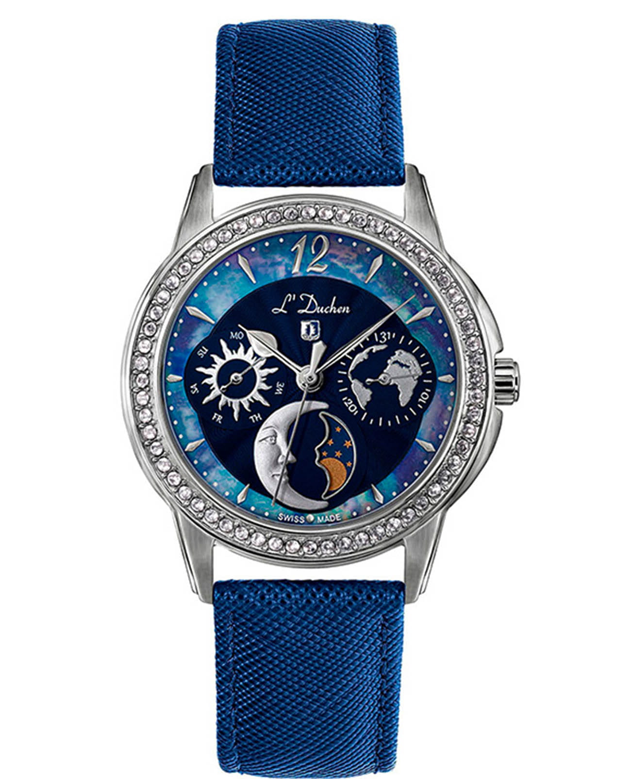 L'Duchen L'Duchen Celeste D 737.13.37  D 737.13.37 кварцевые женские часы синий циферблат, браслет кожаный — вид спереди