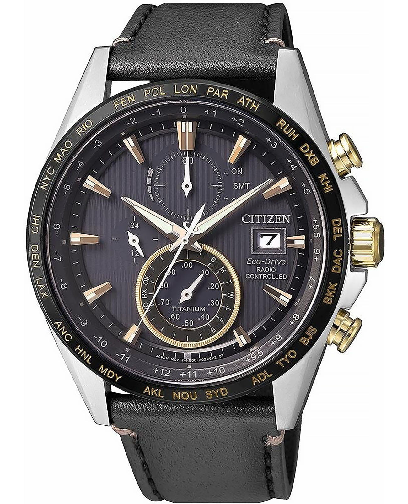 Citizen AT8158-14H  AT8158-14H кварцевые мужские часы серый циферблат, браслет кожаный — вид спереди