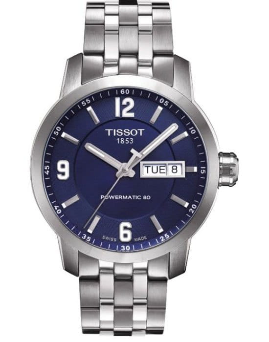 Tissot Tissot PRC 200 Powermatic 80 T055.430.11.047.00  T0554301104700 механические мужские часы синий циферблат, браслет нержавеющая сталь — вид спереди