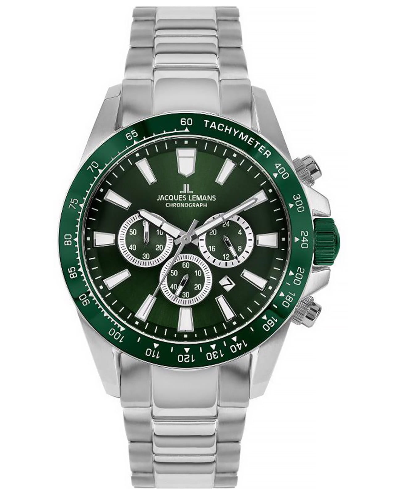Jacques Lemans Jacques Lemans Sport 1-2140G  1-2140G кварцевые мужские часы зеленый циферблат, браслет нержавеющая сталь — вид спереди