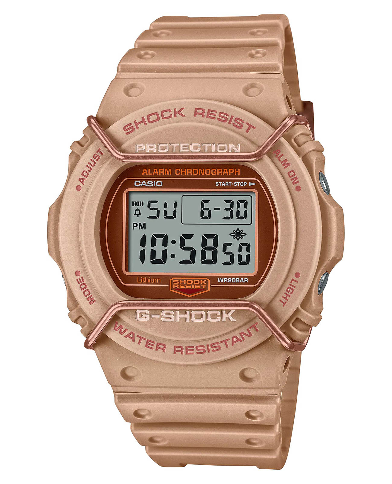 Casio Casio G-Shock DW-5700PT-5DR (DW-5700PT-5)  DW-5700PT-5 электронные мужские часы бежевый циферблат, браслет пластик — вид спереди