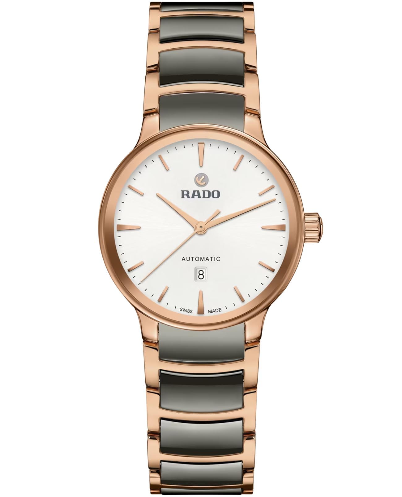 Rado Rado Centrix Automatic R30019012 Automatic R30019012 механические женские часы белый циферблат, браслет высокотехнологичная керамика + нержавеющая сталь с pvd покрытием — вид спереди