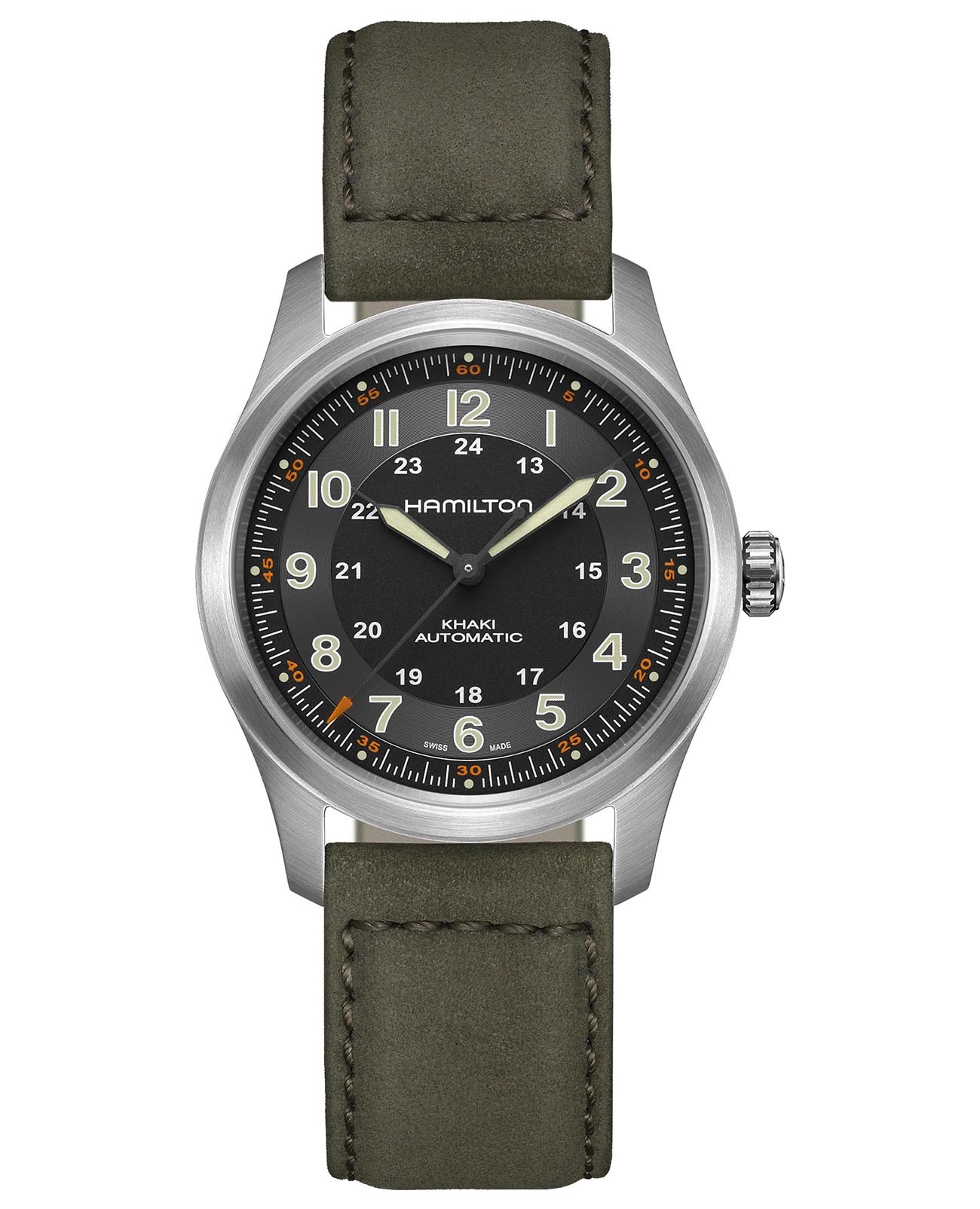 Hamilton Hamilton Khaki Field Titanium Auto H70205830  H70205830 механические мужские часы серый циферблат, браслет кожаный — вид спереди