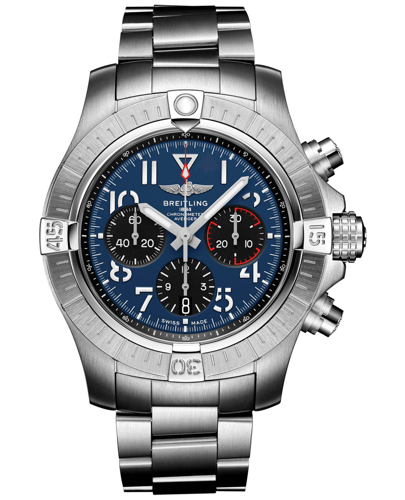 Breitling Breitling Avenger B01 Chronograph 45 AB01821A1C1A1  AB01821A1C1A1 механические мужские часы синий циферблат, браслет нержавеющая сталь — вид спереди
